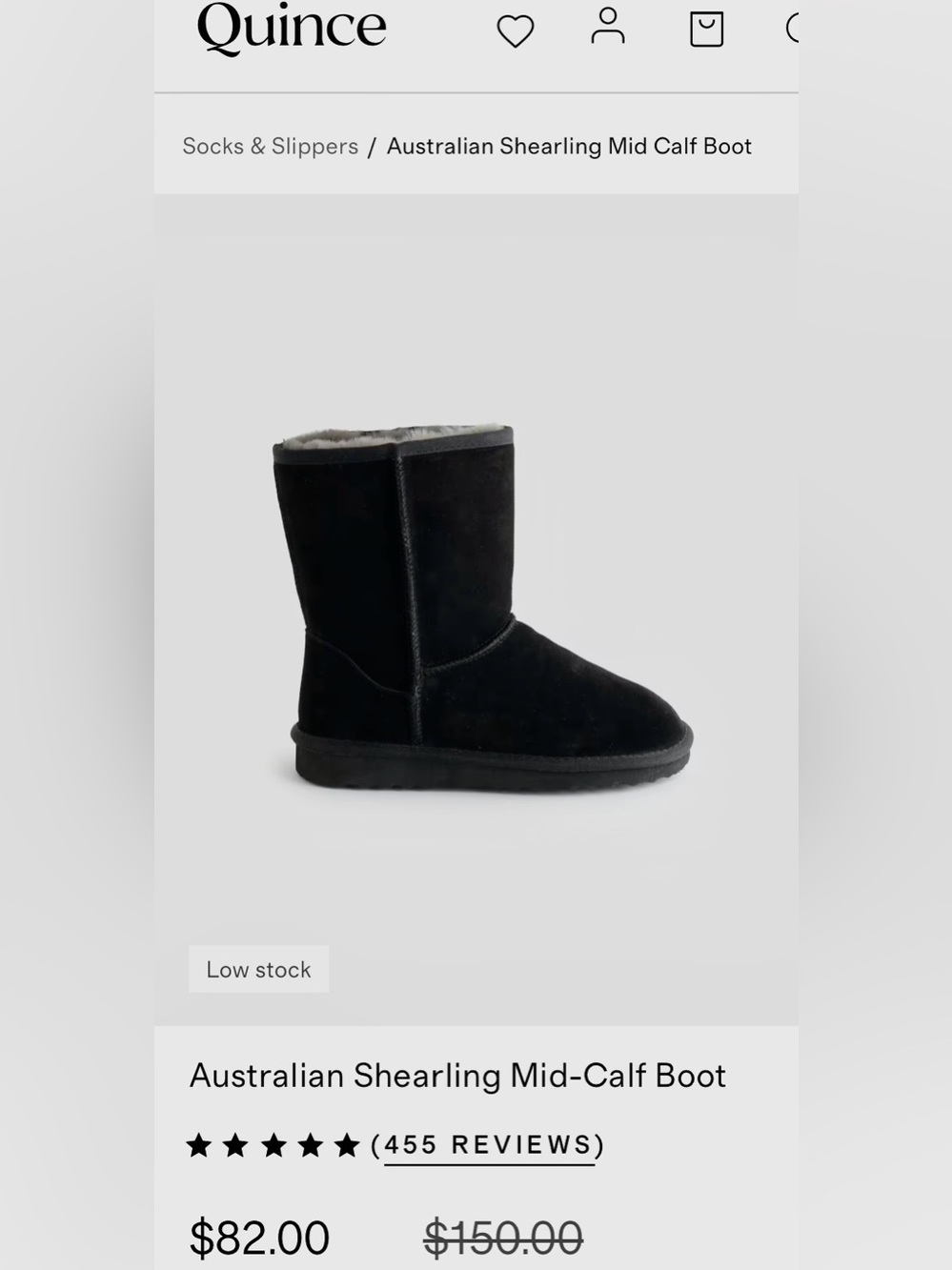 NIB QUINCE ๐ฏ AUSTRALIAN SHEARLING MID-CALF SUEDE LEATHER BOOT BLACK WOMEN SIZE 8 - Picture 13 of 13